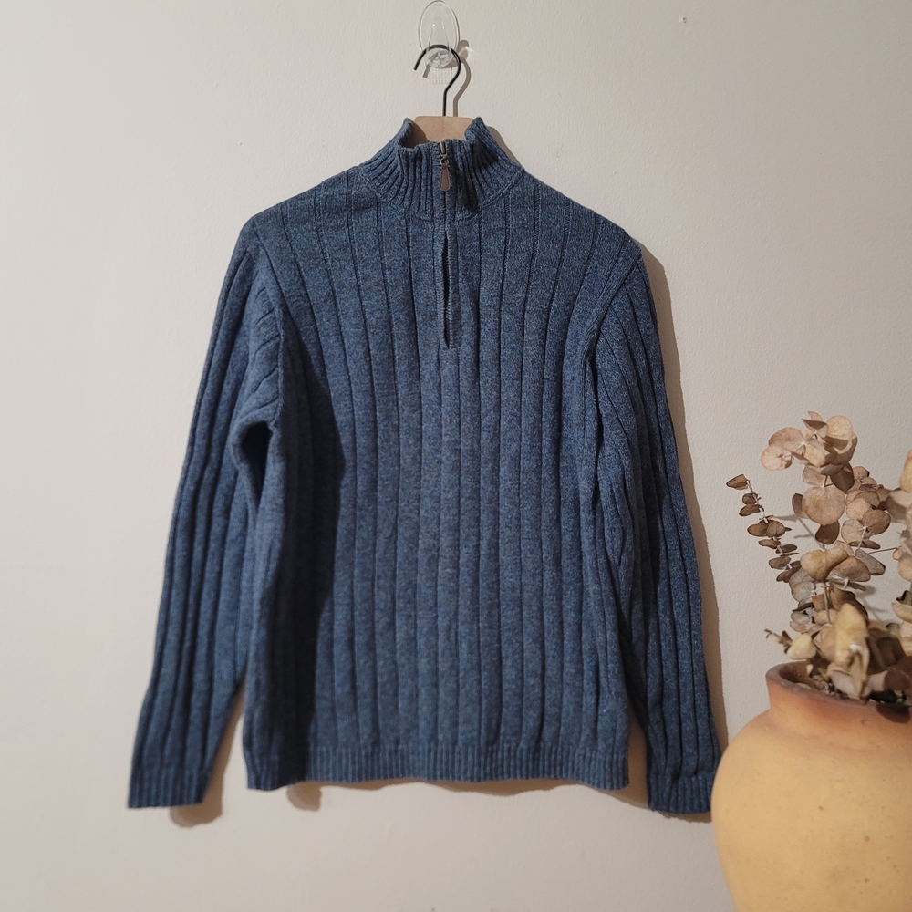 Oscar de la Renta Quarter-Zip Sweater Cozy Old Money Ribbed Knit Vintage Sz L